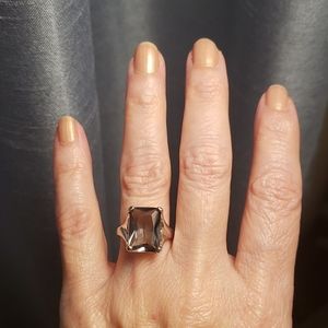 Rhodium plated lavender/grey quartz ring